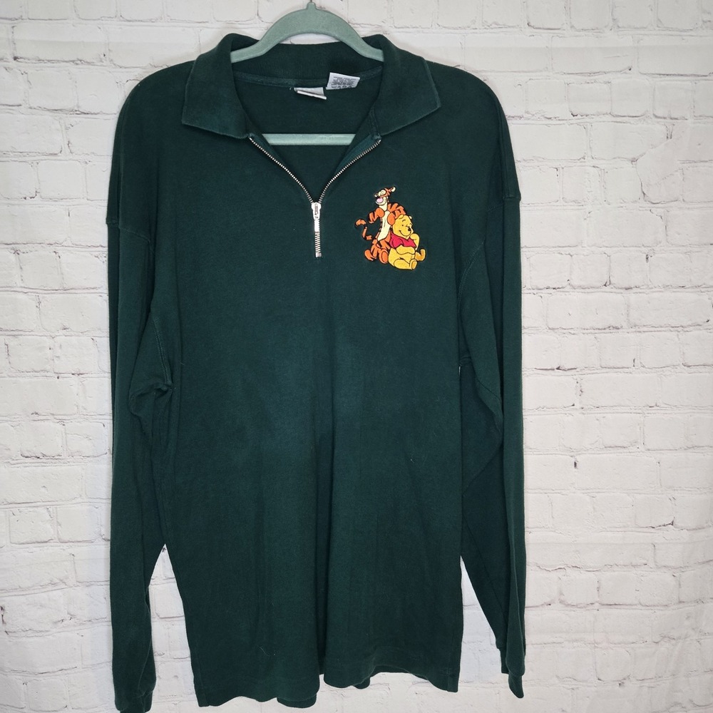 Vintage Disney Store Embroidered Winnie Pooh Friends Sz L Sweatshirt Collar Zip